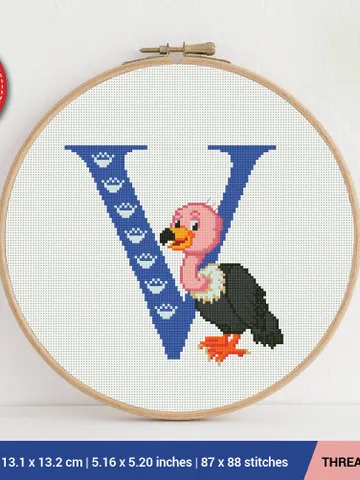 Letter V Vulture ABC Cross stitch pattern | Embroidery Pattern | Instant Download | Embroidery Designs $5.37