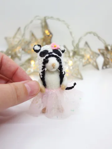 Penny the mouse, miniature needle felted mouse in a panda costume, made to order $77.00
