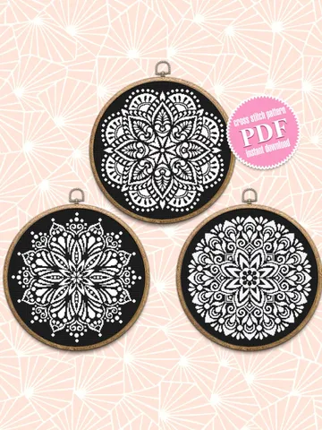 Flower mandala set cross stitch pattern download pdf Floral cross stitch chart Modern beginner stitch Home decor Floral mandala digital #S65 $12.00