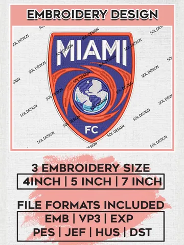 USLC Miami FC Logo Embroidery Designs, USLC Miami FC Embroidery Design, USLC Embroidery Design Files, USLC Logo, 3 sizes, Machine embroidery Files, Digital Download $6.99