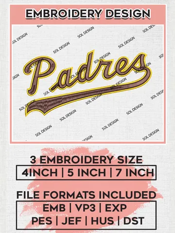 San Diego Padres Wordmark Logo Embroidery Files, MLB San Diego Padres Team Embroidery Designs, MLB Teams, 3 sizes, MLB Machine embroidery designs, Digital Download