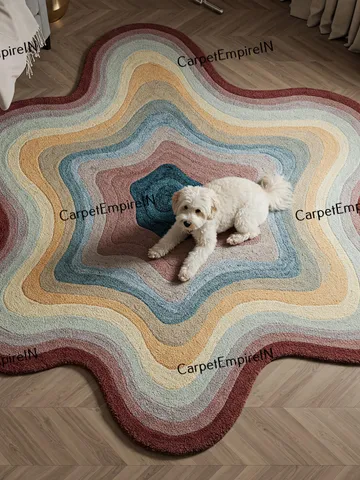 layered rug, Wavy Multicolor Area Rug, Modern Layered Carpet, Living room rug, bedroom rug, nursery decor, kids rug, 4x4,6x6,7x7,8x8,10x10.. $300.60
