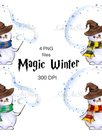 Snowman Clipart, Snowman PNG, Wizard clipart, Magic clipart, Magic School, Magic decor, Christmas decor, Wizarding school, Magic PNG $3.00