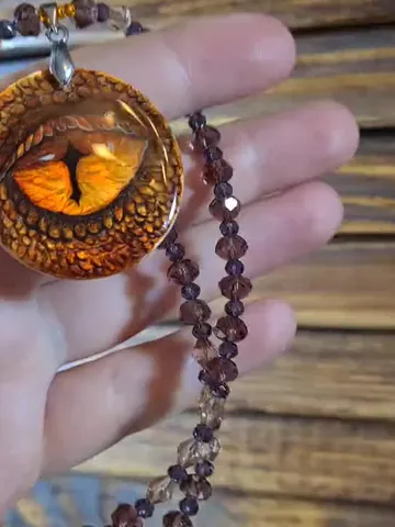 Dragon Eye necklace Pearl pendant Christmas Gift Wrapping Hand painting $60.00