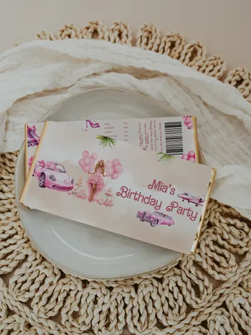 Doll chocolate wrapper; hot pink doll party birthday editable template; cute doll girl birthday party bar12 $10.45
