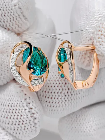 Earrings made of 925 silver (585 gold coating) with paraiba and white cubic zirconia $125.00