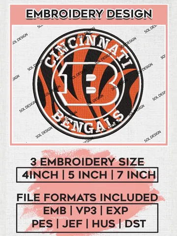 NFL Cincinnati Bengals Circle Logo Embroidery Designs, NFL Bengals, NFL Embroidery Designs, NFL Cincinnati Bengals Machine Embroidery Design, Digital Download