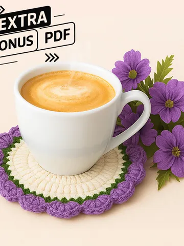 Modern Crochet Round Coaster Pattern PDF – DIY Flower Mug Rug & Free Surprise Crochet Pattern for Beginners $5.40