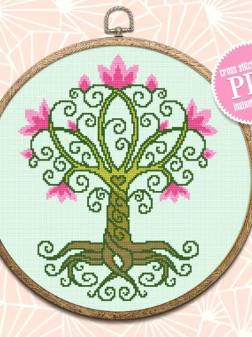 Tree of Life cross stitch pattern PDF download Flowering tree cross stitch chart, Flowers tree pattern digital PDF Simple cross stitch #M130 $4.60
