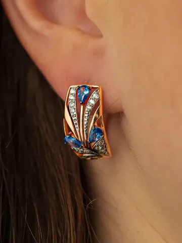 Earrings Silver gold plated 925 assay value with tanzanite and cubic zirconia $125.00