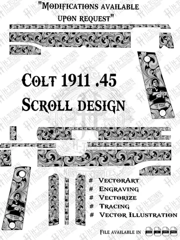 Colt 1911 .45 Scroll Engraving Design | Laser Ready Vector Art (Digital Download)