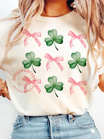 Coquette Bow Clover png, St. Patrick's Day Png, Aesthetic Png, Social Club png, pink bow, png for shirt, digital download $8.75