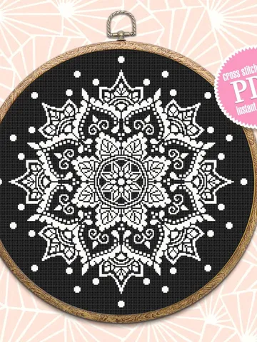 Mandala cross stitch pattern PDF download Monochrome cross stitch chart, Flower mandala pattern digital PDF, Simple mandala ornament #M156 $4.60