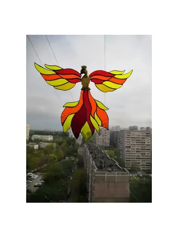 Stained Glass Art: Bird of Paradise, Stained Glass Paradise Bird, Fantasy Phoenix Stained Glass, Mystical Peacock Suncatcher, Stained Glass Firebird, Enchanted Bird of Happiness, Vibrant Stained Glass Bird, Celestial Stained Glass Bird $77.00