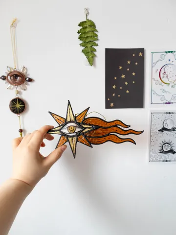 Stained glass ornament, Celestial home decor, Star Art $108.00