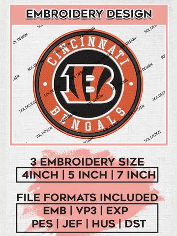 Cincinnati Bengals Circle Logo Embroidery Designs, NFL Bengals, NFL Embroidery Designs, NFL Cincinnati Bengals Machine Embroidery Design, Digital Download