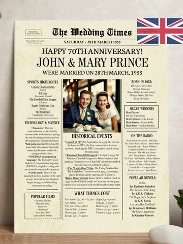 70th Anniversary 1955 Newspaper Photo Poster, 1955 Anniversary, 70th Anniversary Party Sign, 70th Anniversary Gift Board Anniversary gift UK $15.00
