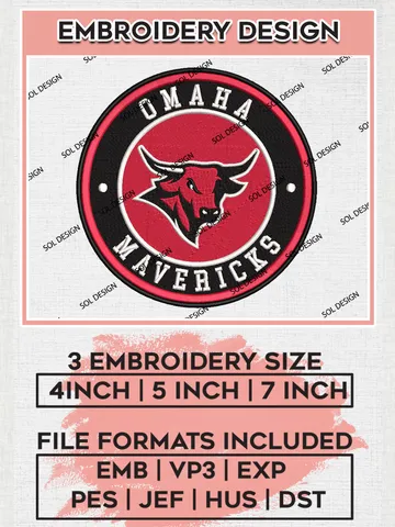 NCAA Omaha Mavericks Round Logo Embroidery, NCAA Omaha Mavericks Logo Embroidery files, NCAA Teams, Machine embroidery designs, Digital Download