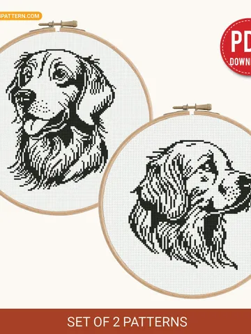 Bundle 2 silhouette Golden retriever Cross stitch pattern, dog breed, puppy, animals, beginner counted, gift DIY, embroidery, instant PDF $6.80
