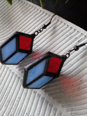 Cube earrrings, hexagon earrings, geometric earrrings, simple stained glass, blue stained glass, honeycomb $35.00
