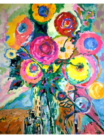 Kandinsky Style Painting Floral Abstract Original Art Flowers Wall Art Above Sofa Art Original Painting 15 by 12 by TatianaArtShop