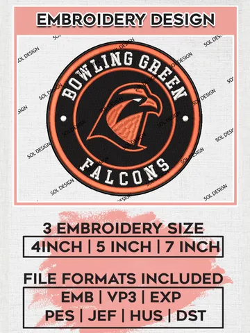 NCAA Bowling Green Falcons Round Logo Embroidery, NCAA Bowling Green Team Logo Embroidery files, NCAA Teams, Machine embroidery designs, Digital Download $6.99