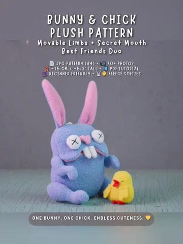 PDF Fleece Bunny Toy Pattern + Chick – Plush Tutorial $10.00