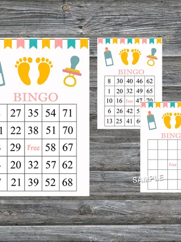 Baby Feet bingo cards,Baby Feet bingo game,Baby Feet printable bingo cards,60 Bingo Cards,INSTANT DOWNLOAD--174 $3.95
