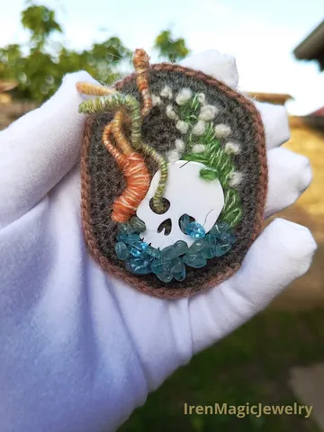 Memento Mori Brooch – Skull with Flowers & Mushrooms $59.00