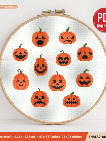 Mini pumpkins Cross stitch patterns, Halloween, Trick or Treat, plants, beginner counted, modern chart, gift DIY, embroidery, instant PDF $5.37