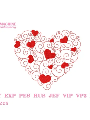 Heart Scroll Embroidery design Machine embroidery pattern 5 sizes, Embroidery files heart ornament instant download, Valentine heart #R23 $3.55