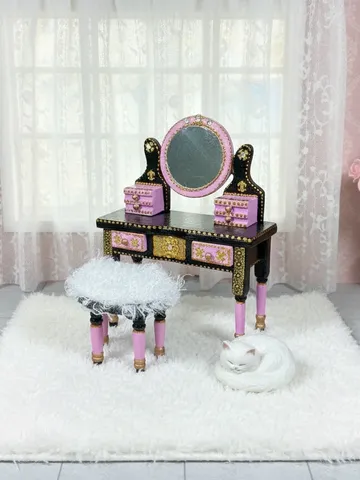 Dollhouse vanity table. 1:12 scale. Handcrafted. Miniature dollhouse.