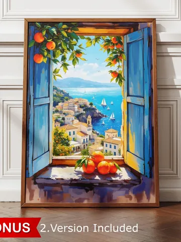 Open Window Henri Matisse Style Poster Coastal Orange Tree View Mediterranean Boats Fauvism Art Print Digital Wall Decor Digital HMS3 $2.46