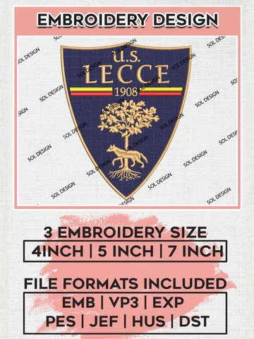 Lecce Logo Embroidery Design, Serie A Embroidery files, Serie A Lecce Teams, Football, Digital Download $6.99