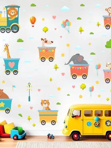 Train with animals Wall Decals Set Kids Stickers el22 $27.99