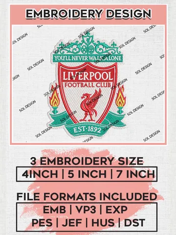 Liverpool Embroidery Design Files, Premier League Embroidery files, EPL Liverpool Logo, Football, Digital Download $6.99