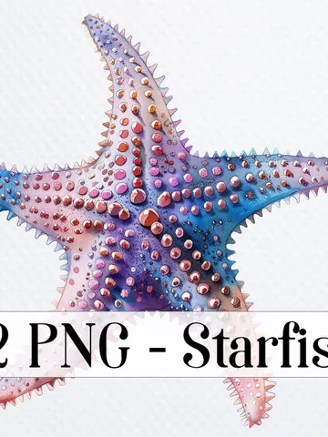 12 Starfish PNG bundle, Printable Watercolor Starfish clipart, sea star Sublimation, sea pack, Digital download, Paper craft, junk journal $2.64