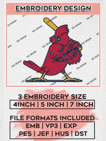 MLB St. Louis Cardinals Logo Embroidery Files, MLB St. Louis Cardinals Team Embroidery, MLB Teams, 3 sizes, MLB Machine embroidery designs, Digital Download $6.99
