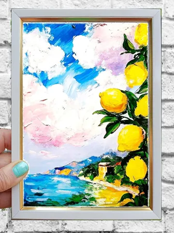 Lemon Tree Painting Courtyard Original Art Impasto Oil Painting Italian Landscape mall Art Unique Original Oil Painting Modern Art 7x5 $58.00