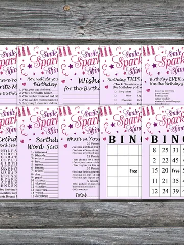 Sparkle and shine Birthday Party Games bundle,Adult birthday games package,Printable Birthday Games,INSTANT DOWNLOAD $5.95