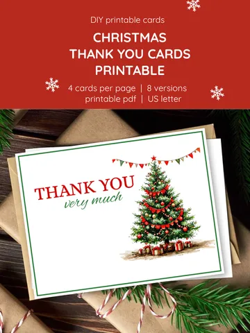 Classic Christmas Thank You Cards Printable. 8 Elegant Designs. Printable Holiday Thank You Cards — Traditional Red & Green. Christmas Thank You Card Set. Classic Folded Printable Cards. Elegant Vintage Christmas Thank You Cards. Printable Pack.