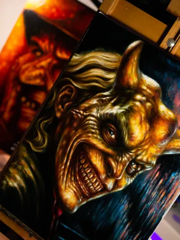 Original oil painting Black Phone Grabber