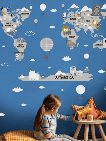 Animal world map Wall Decal Scandinavian decor Kids Stickers el13 $27.99