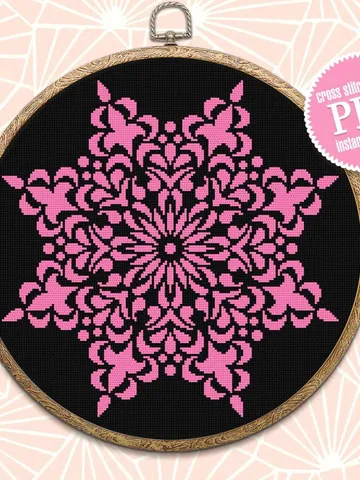 Mandala cross stitch pattern download PDF, Monochrome mandala ornament cross stitch chart, Snowflake ornament embroidery, Home decor #M131 $4.60