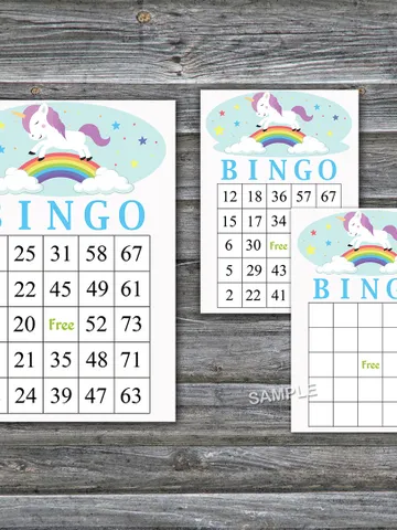 Unicorn bingo cards,Unicorn bingo game,Unicorn Printable bingo cards,60 Bingo Cards,INSTANT DOWNLOAD--379 $3.95