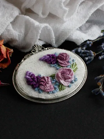 Purple pink lavender flower brooch for mom or nana Victorian floral roses cameo pin Rococo baroque reneissance themed jewelry