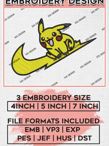 Nike Pikachu Embroidery Designs, Pokemon Embroidery Files, Cartoon Machine Embroidery Pattern, Digital Download EMB_ANIME_178 $6.99