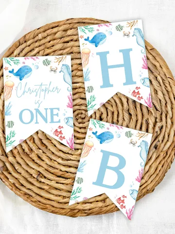 Under the Sea Birthday Banner Printable, Happy Birthday Banner, 1st Birthday Decor, Oneder the Sea Party Banner, Custom Birthday Banner I107
