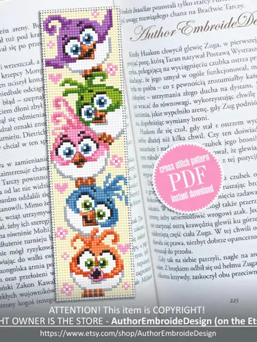 Bird bookmark cross stitch pattern PDF download Funny birds cross stitch chart, Cute bookmark pattern digital PDF, Bird lover gift #B419 $4.40