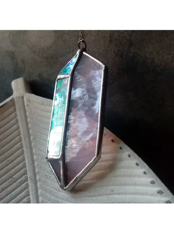 Glass crystal, semi precious stone imitation, simple stained glass, iridescent stained glass, Minimalist necklace $25.00